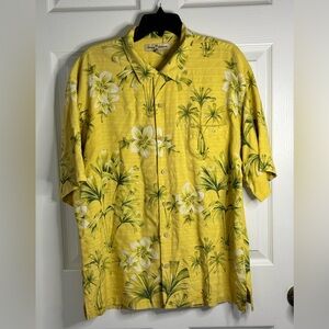 Tommy Bahama Men's Green Palm Flowers Graphics 100% Silk Button Front Shirt L